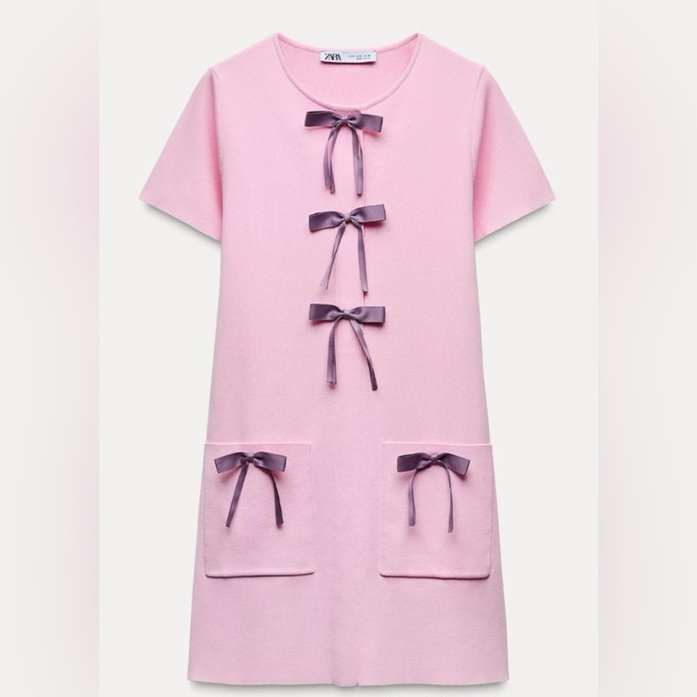 Zara Light Pink Dress with Purple Bows